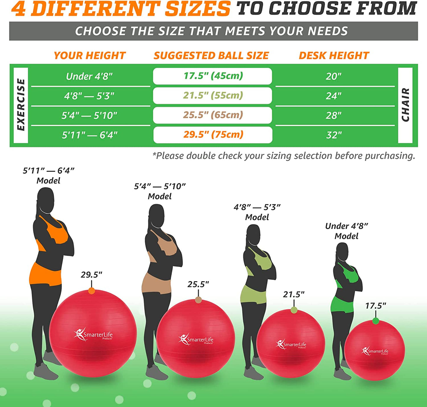 Smarterlife Exercise Ball, Yoga Ball for Gym, Balance, Stability, Pregnancy