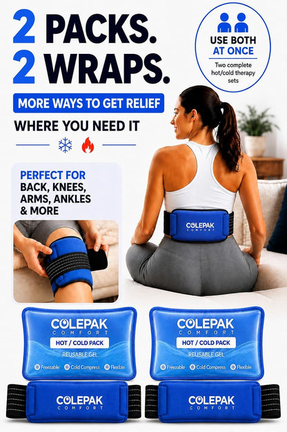 Hot & Cold Ice Packs for Injuries Reusable Gel (4 Pc Set) for Pain Relief, Joint Muscle Soreness Swelling for Knees Back Shoulder Foot