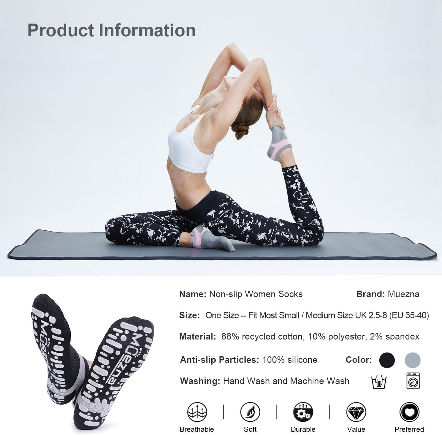 Pilates Socks Grippy Socks Woman Non Slip Grip Yoga Socks with Grips