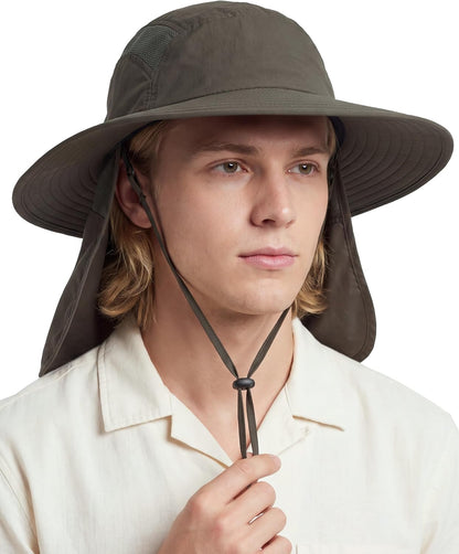 UPF 50+ Sun Hat with Neck Flap Wide Brim Fishing Hat for Men