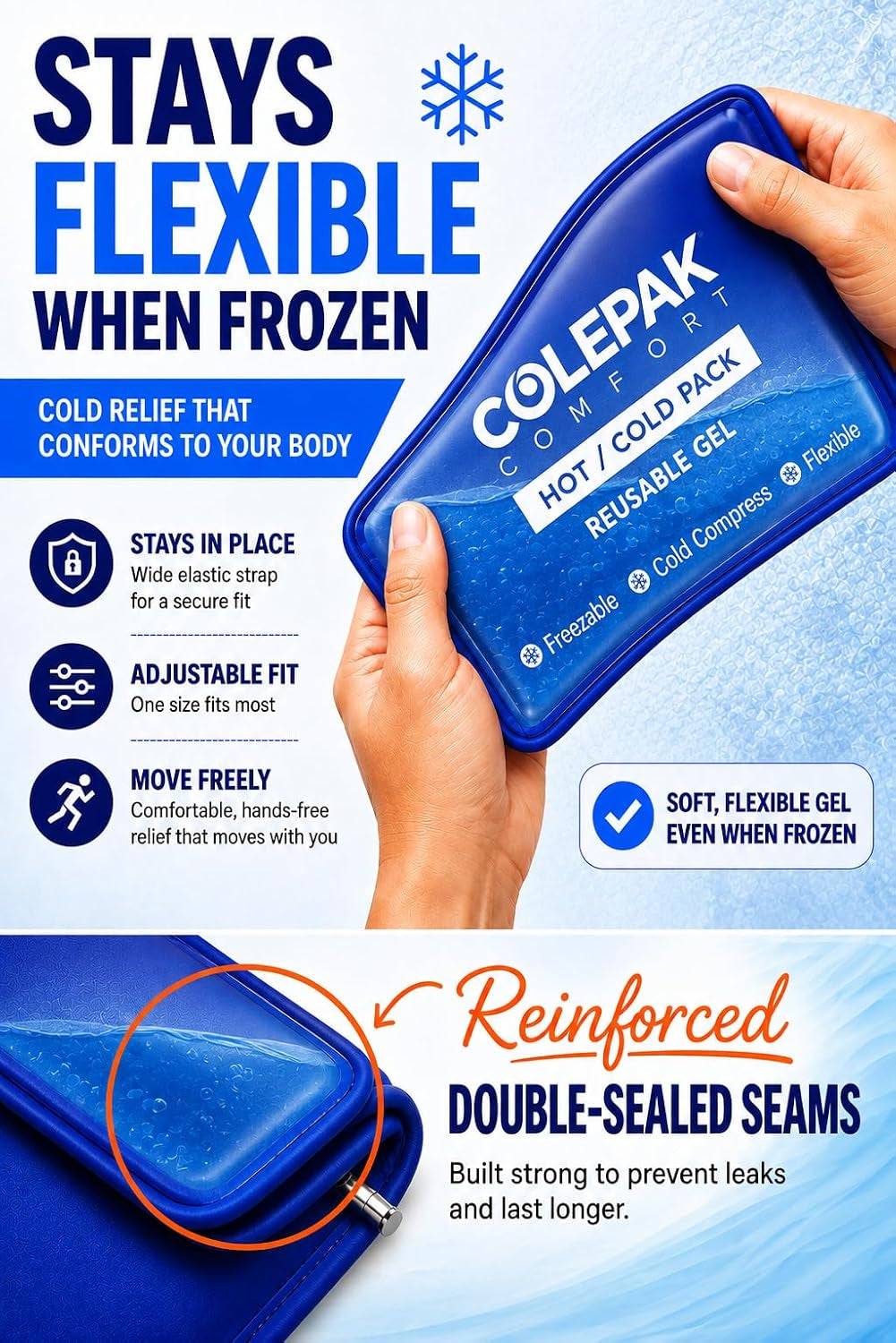 Hot & Cold Ice Packs for Injuries Reusable Gel (4 Pc Set) for Pain Relief, Joint Muscle Soreness Swelling for Knees Back Shoulder Foot