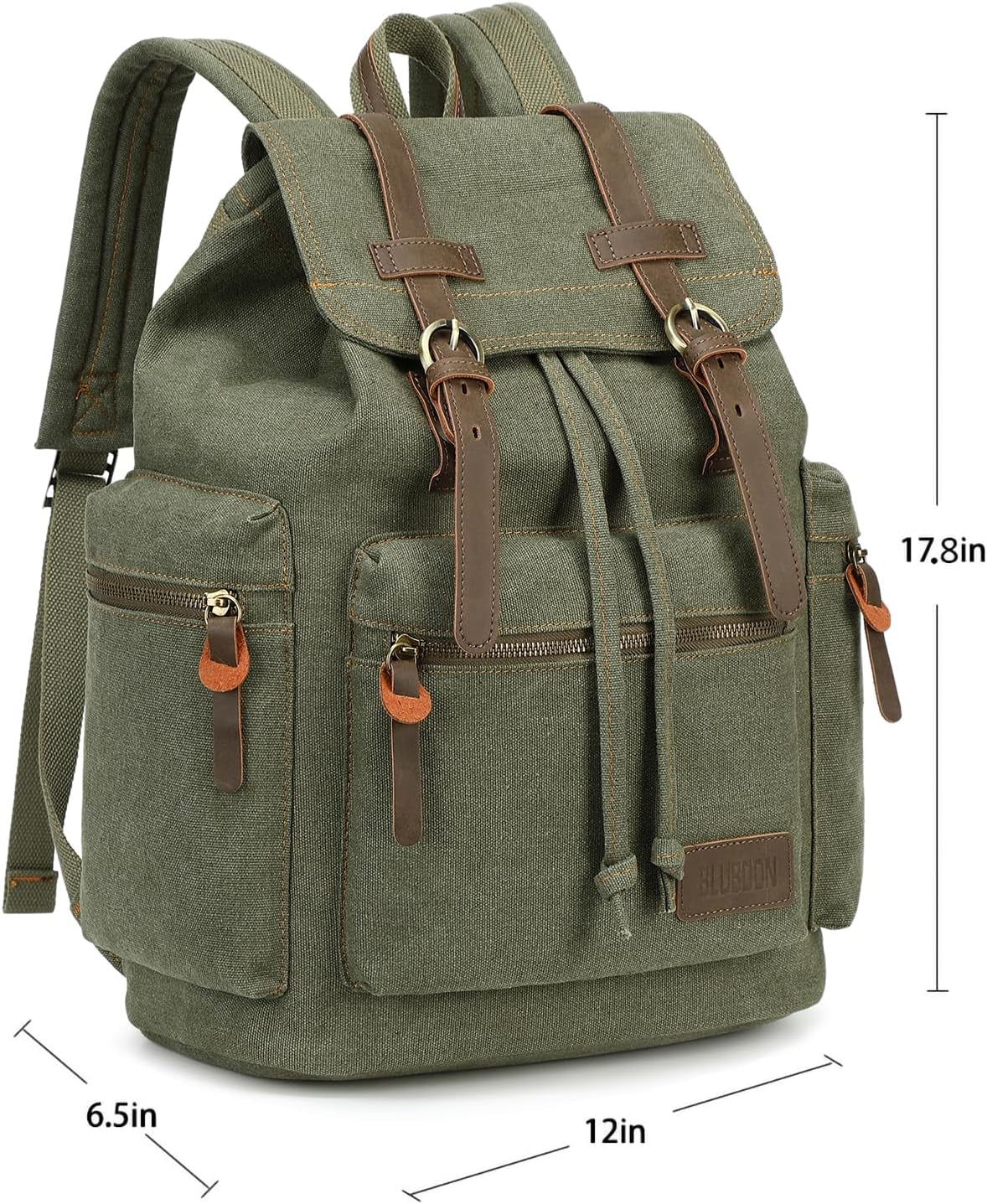 Vintage Backpack Leather Trim Casual Bookbag Men Women Laptop Travel Rucksack