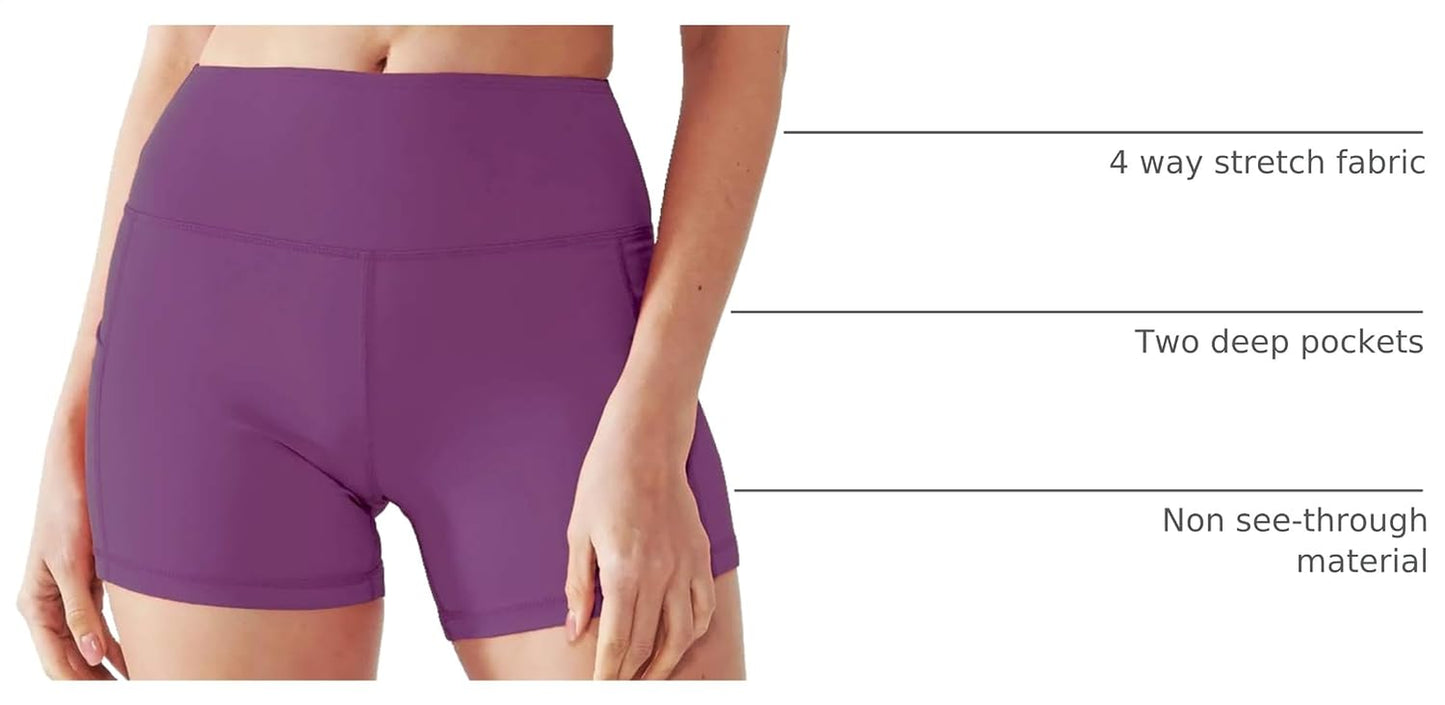 High Waist Athletic Shorts for Womens Yoga Fitness Running Shorts with Deep Pockets