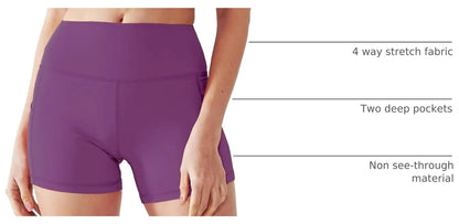 High Waist Athletic Shorts for Womens Yoga Fitness Running Shorts with Deep Pockets