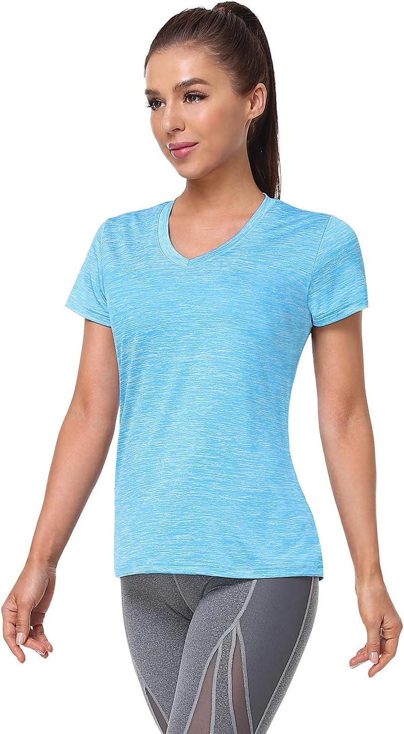 5-Pack Women'S Short Sleeve Dry Fit T-Shirt Moisture Wicking V-Neck Tee