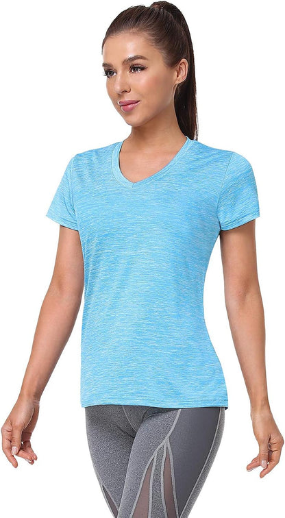 5-Pack Women'S Short Sleeve Dry Fit T-Shirt Moisture Wicking V-Neck Tee