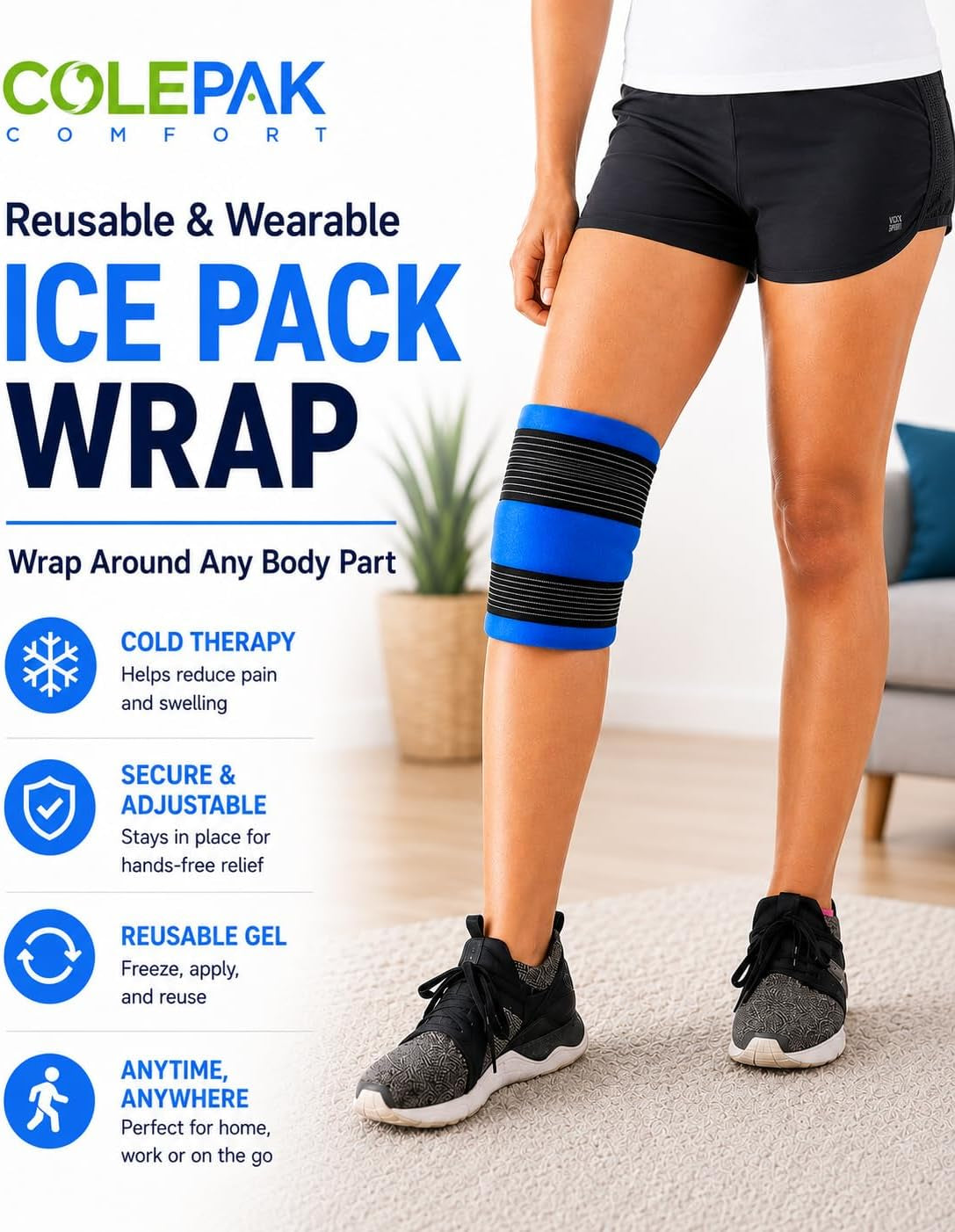 Hot & Cold Ice Packs for Injuries Reusable Gel (4 Pc Set) for Pain Relief, Joint Muscle Soreness Swelling for Knees Back Shoulder Foot