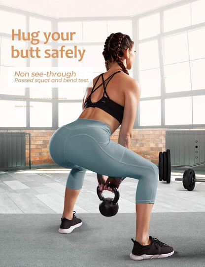 Anti-Nail Leggings for Women, Non-See-Through Yoga Pants with Phone Pockets, Tummy Control Full-Length/Capri Tights