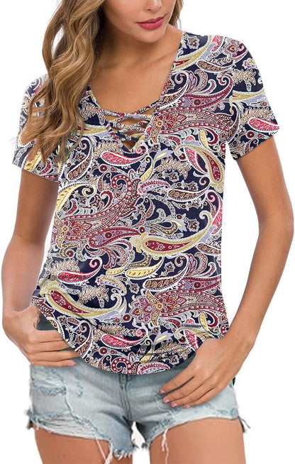Women'S Short Sleeve Criss Cross Casual Short Sleeve Basic Blouse