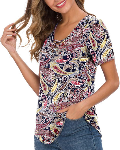 Women'S Short Sleeve Criss Cross Casual Short Sleeve Basic Blouse