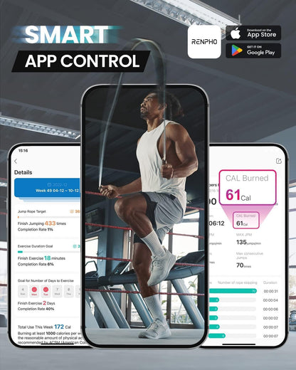 RENPHO Smart Jump Rope with Counter, App Data Tracking, LCD Display
