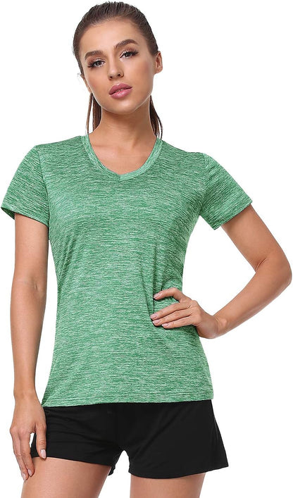 5-Pack Women'S Short Sleeve Dry Fit T-Shirt Moisture Wicking V-Neck Tee