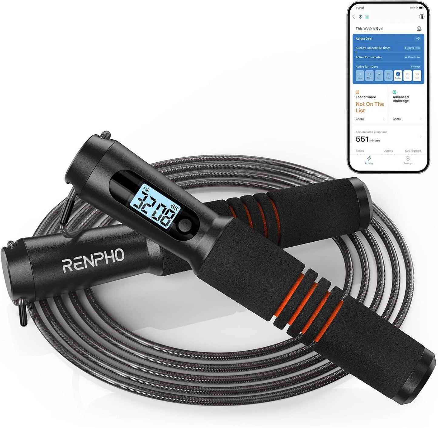 RENPHO Smart Jump Rope with Counter, App Data Tracking, LCD Display