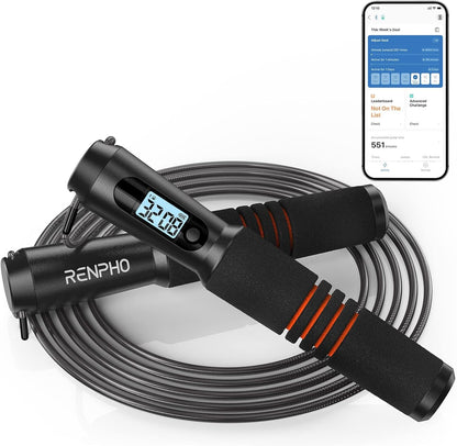RENPHO Smart Jump Rope with Counter, App Data Tracking, LCD Display