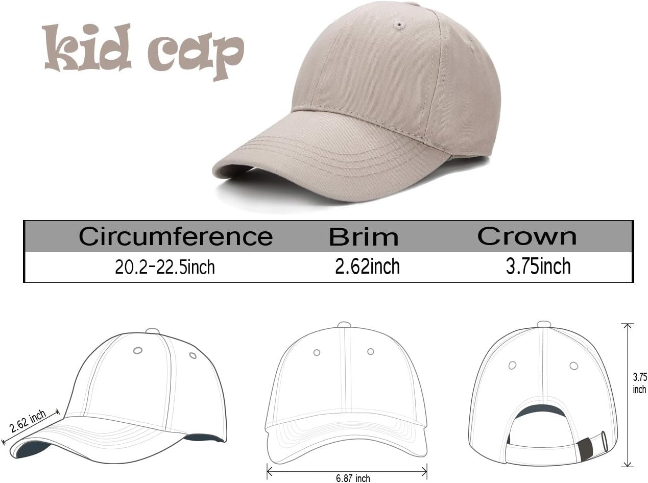 Kids Baseball Hat, Adjustable Cotton Cap