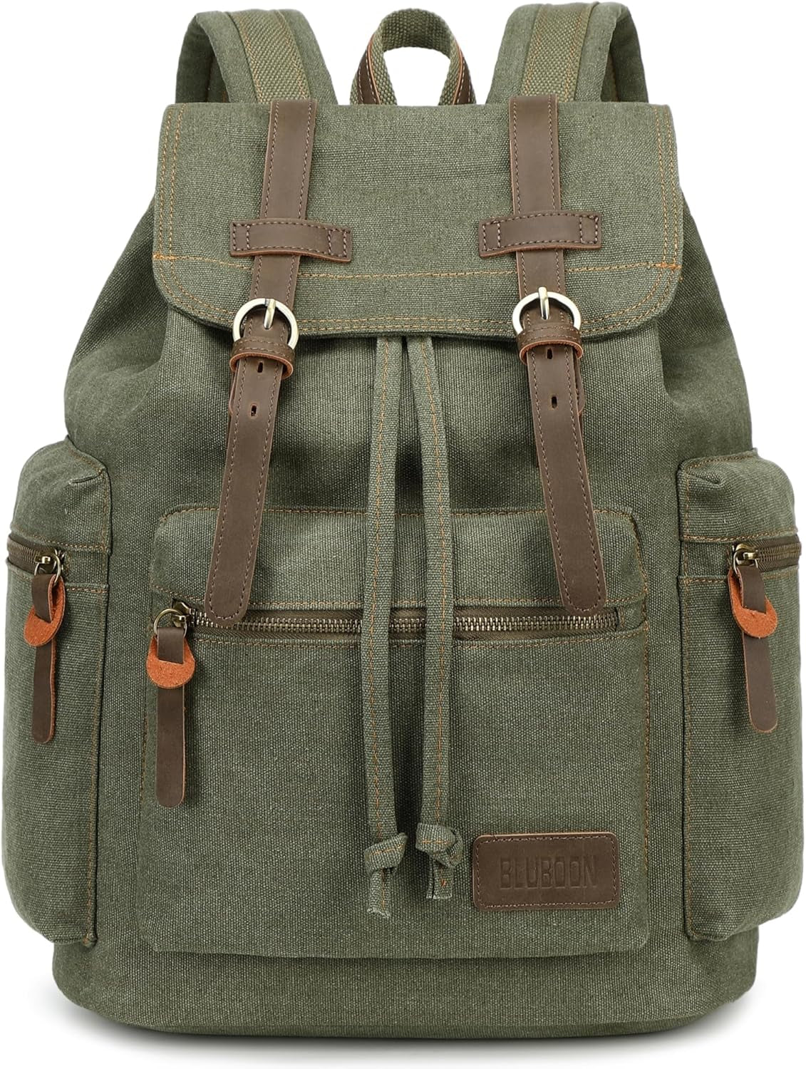 Vintage Backpack Leather Trim Casual Bookbag Men Women Laptop Travel Rucksack