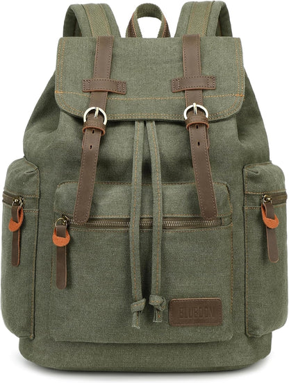 Vintage Backpack Leather Trim Casual Bookbag Men Women Laptop Travel Rucksack