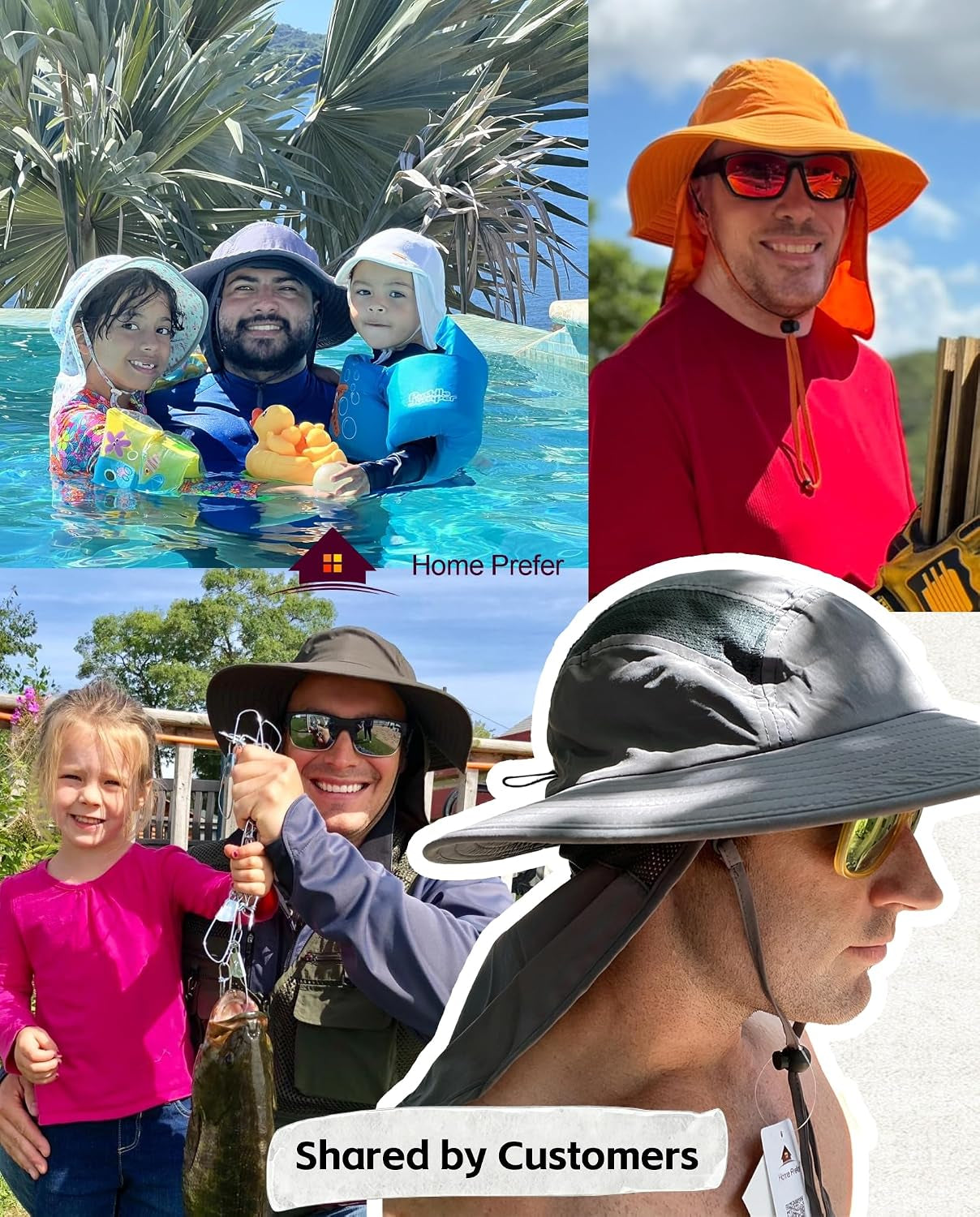 UPF 50+ Sun Hat with Neck Flap Wide Brim Fishing Hat for Men