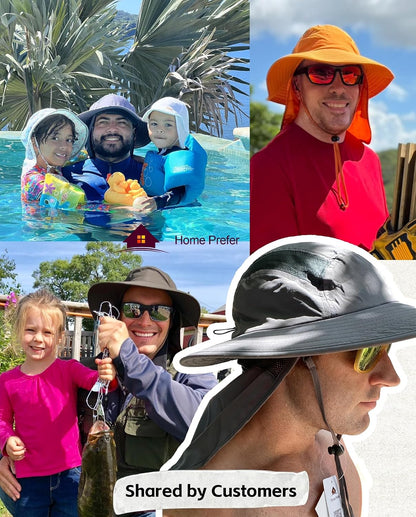 UPF 50+ Sun Hat with Neck Flap Wide Brim Fishing Hat for Men