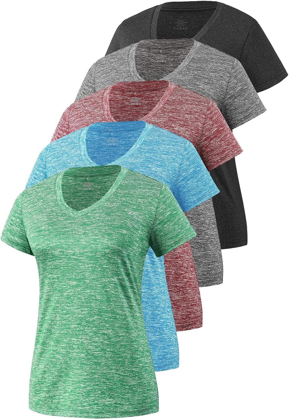 5-Pack Women'S Short Sleeve Dry Fit T-Shirt Moisture Wicking V-Neck Tee