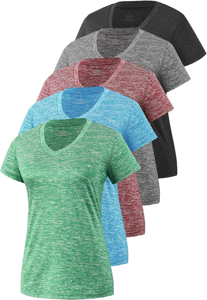 5-Pack Women'S Short Sleeve Dry Fit T-Shirt Moisture Wicking V-Neck Tee