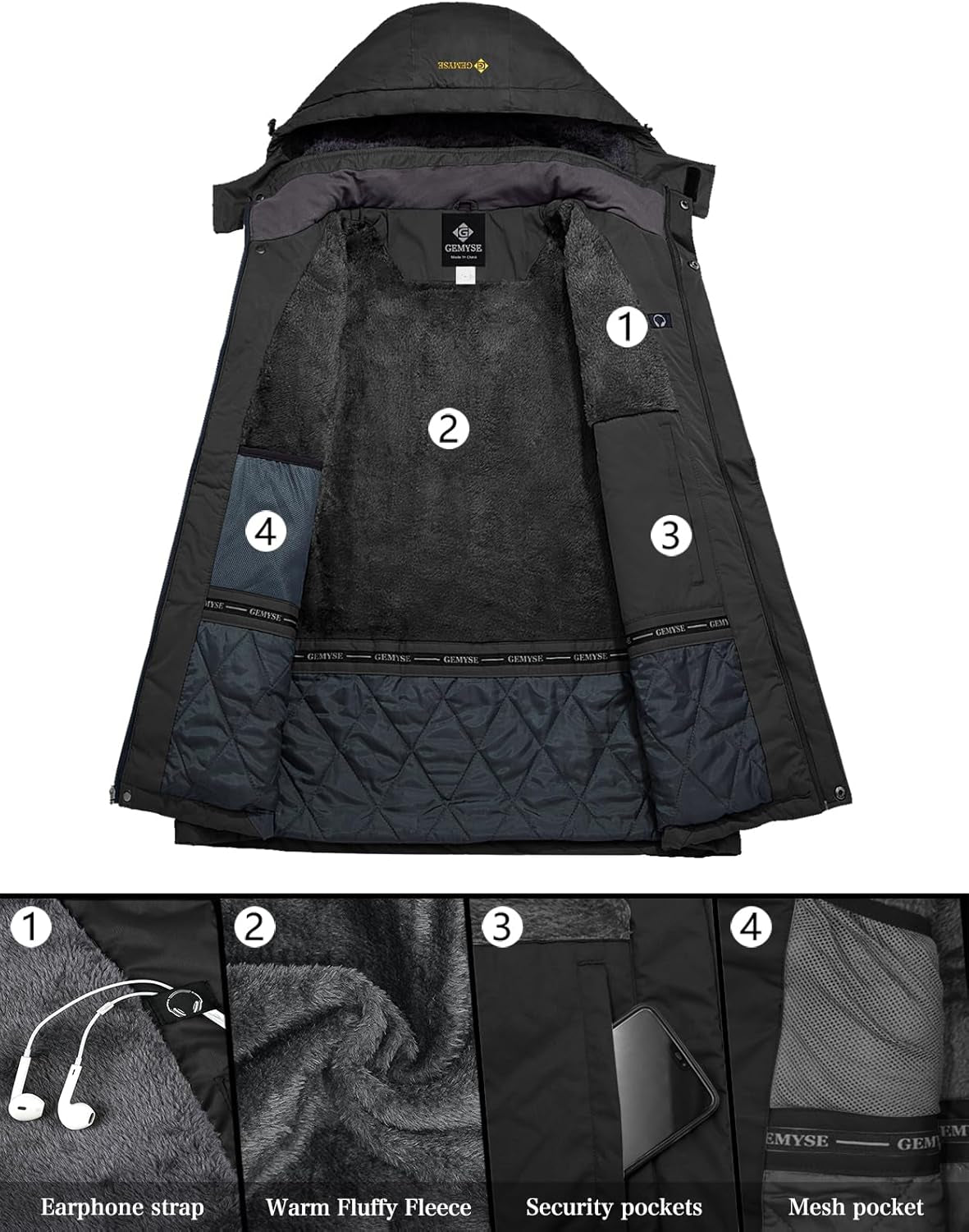 Men'S Waterproof Ski Jacket Winter Snow Coat with Detachable Hood