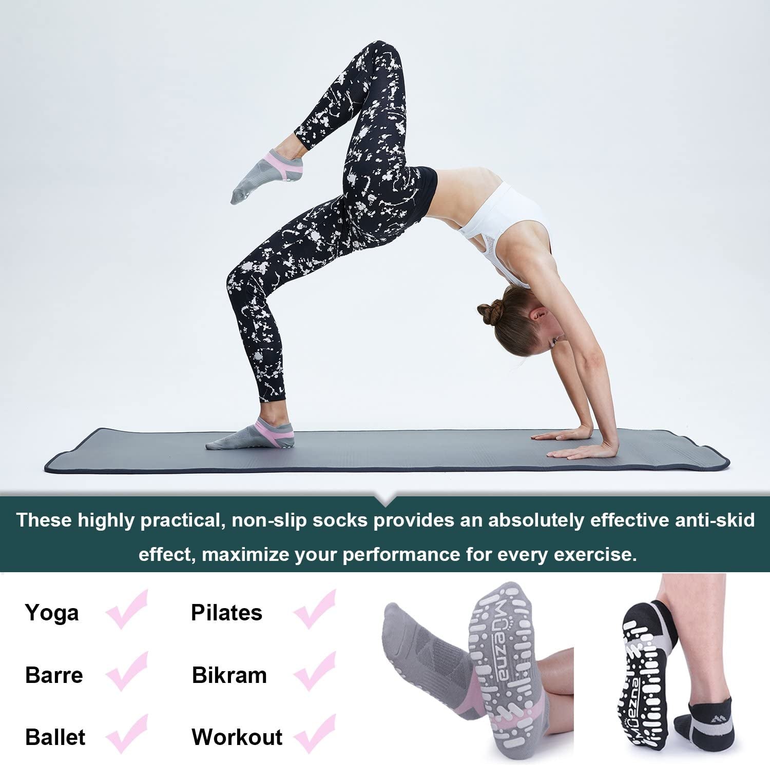 Pilates Socks Grippy Socks Woman Non Slip Grip Yoga Socks with Grips